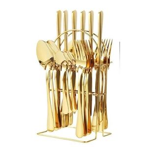 24pcs Flatware Cutlery Set with Stand Include 6 Knives 6 Forks 6 Tea Spoons  6 Table Spoons Hanging Stainless Steel Cutlery Set Use for Home and Kitchen 