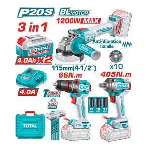 TOTAL 3 Pcs Cordless Combo Kit