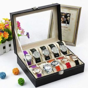 General 12 Slot Watch Display Box Storage Stand Organizer Window Leather Watch Case - Black
