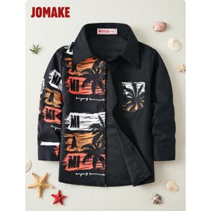 JOMAKE Long Sleeve Colour Block Shirt with Orange Coconut for Boys 2-13 years old