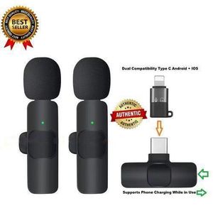 Music Pioneer K9 Double Wireless Lapel Microphone Tie Mic TYPE-C Phones Android IPhone + IOS Adapter