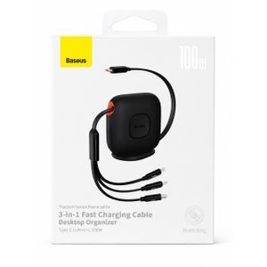 Baseus Traction Series 100W Retractable 3-in-1 Fast Charging Cable with Desktop Organizer
