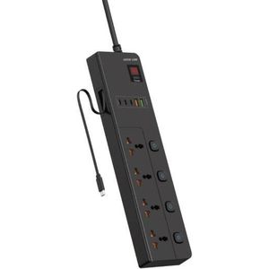 Green Lion 3 Meter GS-900 Power Socket, Rated Power 3500W, 4 YOUniverSal sockets, Charging PD 3500 Watts, Separate Buttons, Overvoltage Protection, Timer Function , Retractable USB Cable, QC 3.0 Charging 2 USB-A 3 USB-C