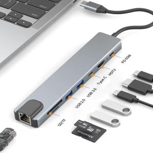 8-in-1 docking station USB-C to HDMI cable 4K high-definition projection computer converter - grey