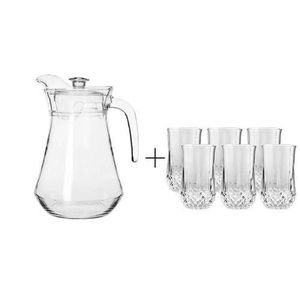 6 Drinking Glasses With A Funnel Shape  Plus 1 Glass Jug-Transparent