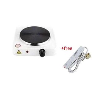 Single Solid Electric Hotplate 1000W Plus A Free 4 Way Extension- Black & White