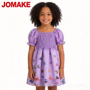 JOMAKE 1-7 years old children's princess dress, butterfly pattern, bubble sleeves，Purple-backed Butterfly