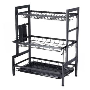 3 Tier Aluminum Plate Dish Drying Draining Rack Storage Organizer, Black.