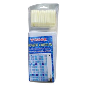 Winsor Premium Shower Curtain Set - Blue Mosaic Square Design