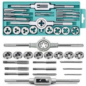 Quality 20 Pieces Tap and Die Set, M3-M12 Metric Standard Thread Tap and Die Tool Kit, with Adjustable Tap Wrench 1/16-1/2 Inches