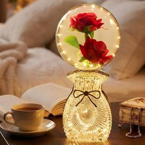 LED Artificial Rose Globe Lamp With Bow Crystal Base Night LED Light Rose Flower In Resin Ball Rose Decor, - Unique Home Office Enchanting Decor, for Birthday, Wedding, Valentine's Day, Anniversaries, Romance-Inspired Eternal Flower 