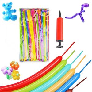 100 PCS Pipe Balloons with Hand Pump / Long Modelling Balloons for Balloon Animals, Balloon Twisting Kit for Kids & Adults/ Birthday Party Decoration, DIY Crafts, Magic Show, Assorted Colours