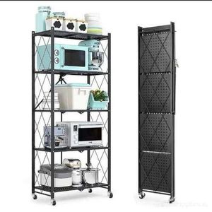 Multi-Tier Foldable Metal Storage Rack with Rolling Wheels