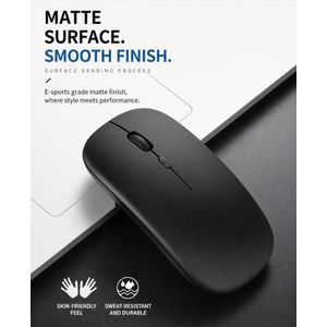 Mouse Pad Sleek Matte Black Wireless Mouse - Premium 2.4G Cordless Optical Mouse with Smart Auto-Sleep Function for Windows & Mac