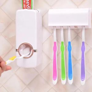 wall-mounted Touch Me automatic toothpaste dispenser and 5-slot toothbrush holder set white-color 