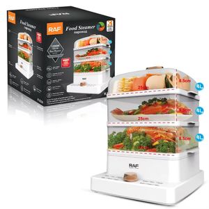 RAF Food cooking steamer with 3 levels 12L square pot with a timer - clear