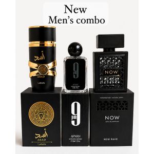 Lattafa and Yara Arabic New Luxury Men’s Perfume Collection 3PCS – Lattafa Asad 50ml + Afnan 9PM 30ml + Rave Now 50ml- Premium Designer Mini Eau de Parfum Gift Set