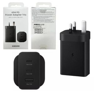 For Samsung 65W 3 Ports Super Fast Charger Plug Triple Port Trio PD Power Adapter With Free USB-C