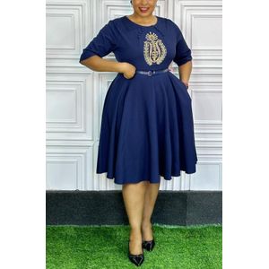 Generic Xim Classy Ladies Dress- Navy Blue, Brown 