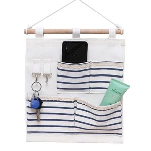 1 Pack Home Decor Creative Cotton And Linen Wall-mounted Waterproof Hanging Bag Behind the Door Wardrobe Hanging 4 Pockets Household Sundries Storage Hanging Bag Bedroom Living Room