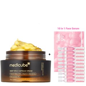Medicube  Vitamin C Capsule Cream With Niacinamide & Alpha Arbutin + PDRN Pink One Day Serum with Glutathione (10 SERUMS).  Moisturizes, Fade Dark Spots, Pigmentations, Acne Marks, Blemishes, Brightens, Evens, Firms, Improve Elasticity & Give A Glass Glow skin