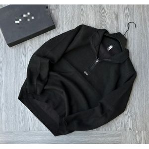 Unisex Black Quarter Zip Knitted Sweater – Long Sleeve Pullover