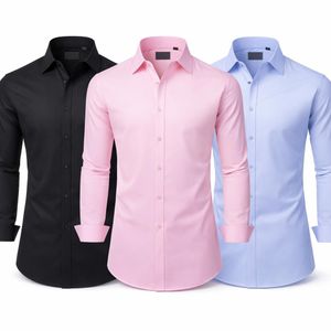 3 Pack Of Men's Cotton Office Shirts Long Sleeve - Black, Blue & Pink