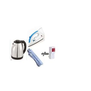 Bundle Of 2L Electric Kettle Percolator, Steam&Dry Flat Iron, 6 Ways Powerking Plus A Free TV Guard - Silver, White