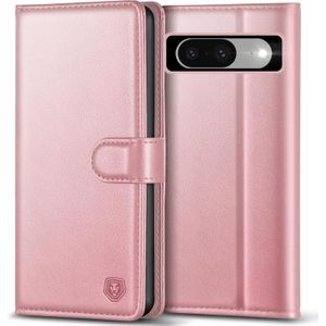 Google Pixel 8 Case, 4 Card Slots Magnetic Closure Kickstand Shockproof Protective Phone Case for Google Pixel 8 - Rose Gold