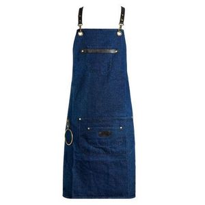 Denim Work Apron Adjustable Chef Apron with Cross-back with Durable Twill and Leather Reinforcement Multi-pocket for Women Men Painter Craftsmen Crafting Working Uniform Chef, Bartender, Shop, Server