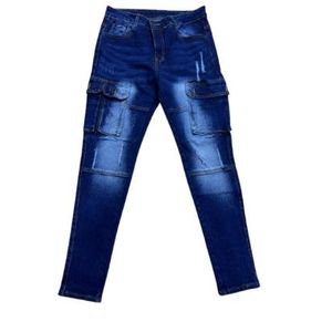 Cargo Denim Jeans with Distressed Detailing