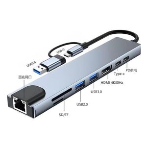 8-in-1 USB-C Hub with Gigabit Ethernet – 4K HDMI, 100W PD Charging, SD/TF Card Reader, USB 3.0 Multiport Adapter for Laptop & MacBook