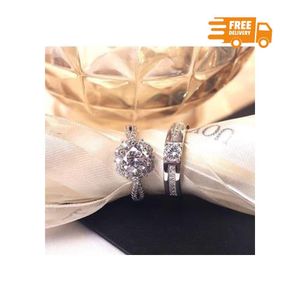 Classic Women Wedding Ring Set Metal Silver Color White Zircon Stones Engagement Ring Set for Women Party Bridal Jewelry