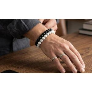 Men's Premium Beaded Bracelet Set - Matte Black Onyx & White Howlite