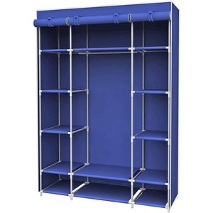 3 Column Wooden Frame Cloth Closet - Blue