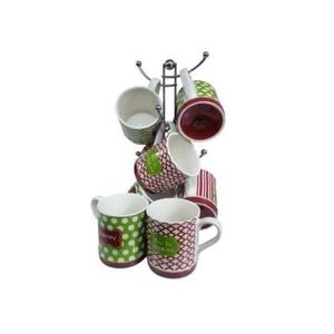 6-Piece Decorative Ceramic Mug Set with Storage Stand