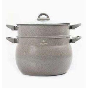 Life Smile 15L, 2 Section Granite Coated Stock Pot Saucepan Steamer Couscoussier - Grey