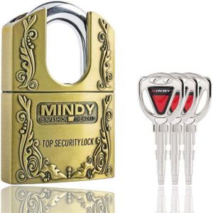 Mindy Mindy 3 Keys 40mm Heavy Duty Warehouse Shrouded Hardened Keyed Padlock Top Security Lock- Gold