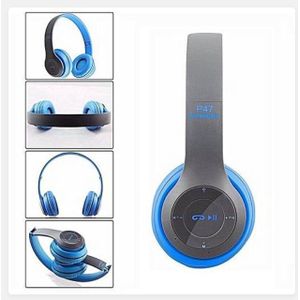 P47 Wireless Headphones, Bluetooth Over Ear Foldable Headset with Microphone Stereo Earphones 3.5mm Audio Support FM Radio TF - Blue 