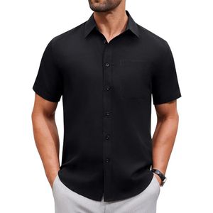 Alimens & Gentle Shirts Mens Dress Shirts Stretch Short Sleeve Formal Business Wedding Button Down Shirt Wrinkle Free (Black)