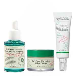 AXIS-Y Artichoke Intensive Skin Barrier Ampoule Face Serum + Dark Spot Correcting Glow Cream + Complete No Stress Physical Sunscreen SPF 50+ PA++++. Removes Dark Spots, Acne Marks & Offer Sunscreen