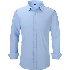 Best Shirts for Men Mens Blue Dress Shirts Slim Fit Wrinkle Free Casual Shirt Chemise Elastic Wedding Working Shirt