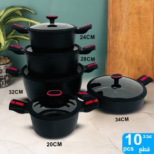 10-Piece Ceramic Nonstick Aluminum Cookware Pot Set Saucepans - Black