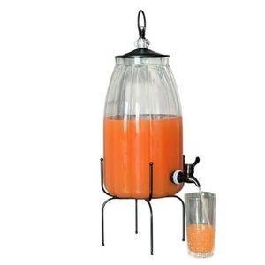 6L Glass Beverage Dispenser With Scroll Iron Stand, Stainless Steel Leak Free Spigot Juice Jug