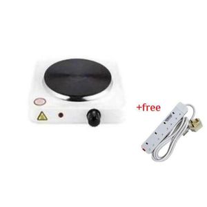 Single Solid Electric Hotplate 1000W Plus A Free 4 Way Extension- Black & White