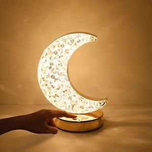 Crystal Moon Led Touch Control Table Lamp, USB Rechargeable Acrylic 3 Way Touch Sensor Bedside Moon Desk Lamps, Cute Atmosphere LED Nightstand Light for Bedroom Nursery Living Room
