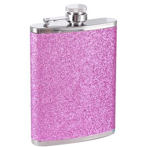 Sparkle & Sip: Glittery Purple Stainless Steel Whiskey Hip Flask (6 oz)