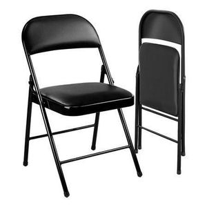 Vinyl-padded metal folding chair.
