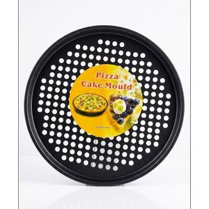 Non-Stick Perforated Pizza Pan & Crisper Tray - Round Carbon Steel Oven Mold - Black
