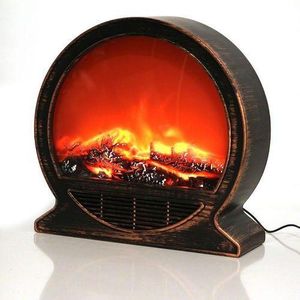 Simulated LED Fireplace Lantern USB & Battery Powered Flameless Light with Emulation Flame Table Decorative Lamp Copper Fireplace Ornament for Cozy Home Decor Free Standing Electric Log Burner
